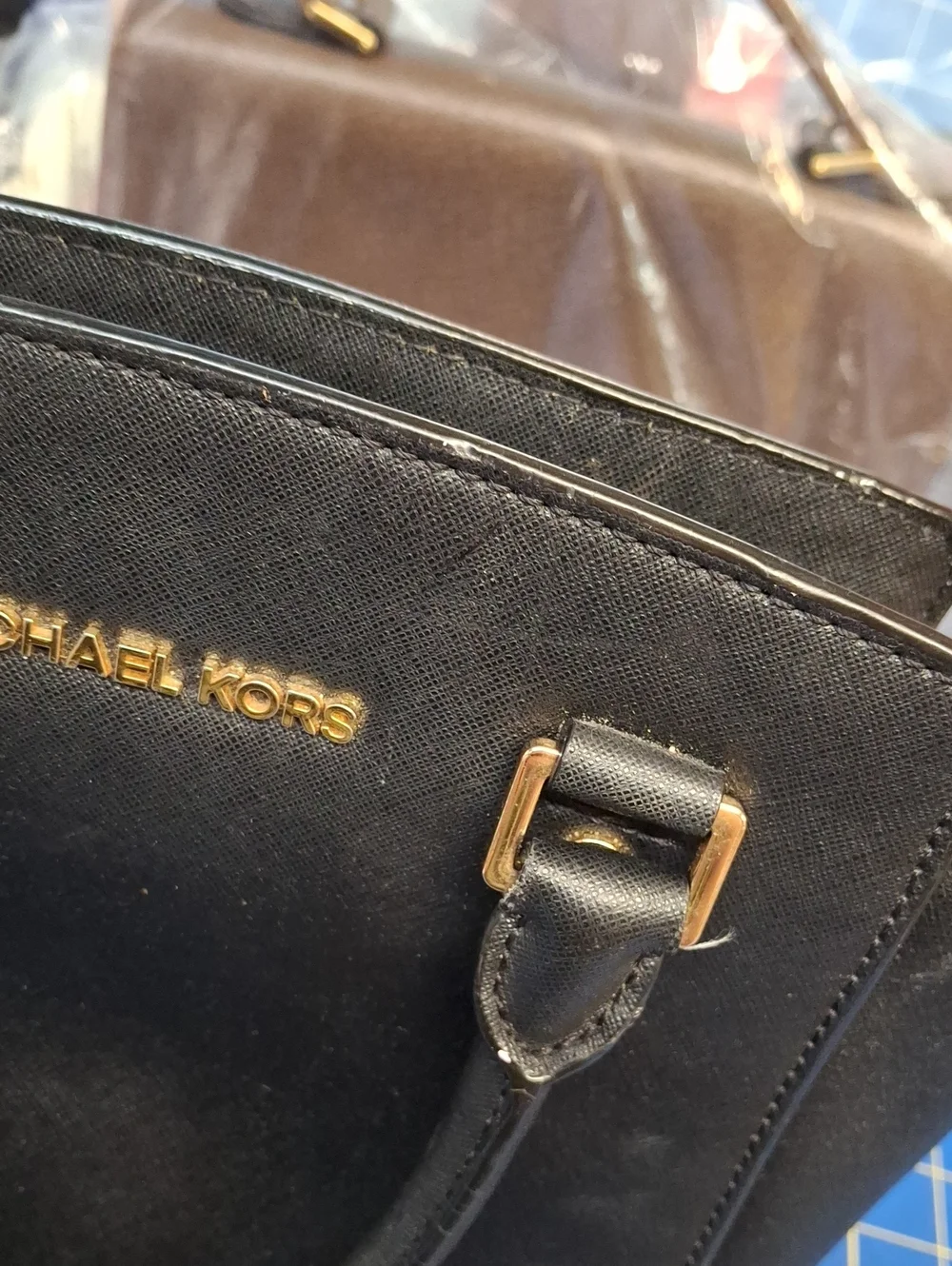 Michael Kors Black Saffiano Leather Satchel Gold Hardware Preloved